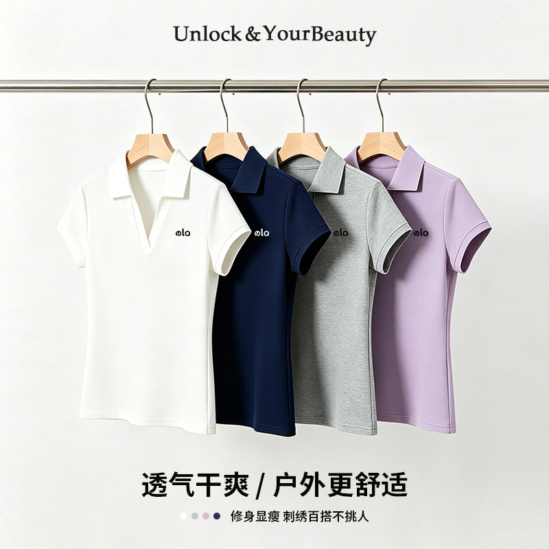 字母刺绣简约风女士POLO衫夏POLO衫