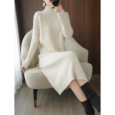 配大衣的毛衣裙中长款过膝秋冬加厚保暖半高领打底针织连衣裙内搭