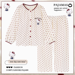 纯棉双层纱布学生家居服可外穿 长袖 2025新款 卡通波点睡衣女春秋季