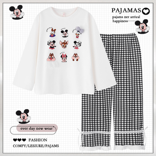 套装 2025新款 德绒长袖 秋冬季 冬天薄绒保暖家居服 卡通格子睡衣女款