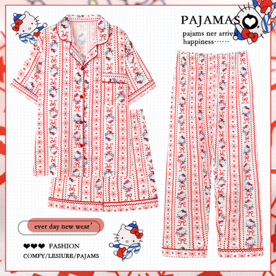 红色HelloKitty三件套睡衣女夏季