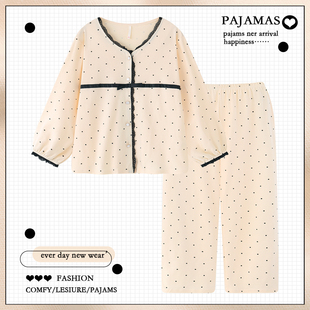 家居服套装 长袖 冬天 2025新款 日系ins波点纯棉睡衣女春秋款