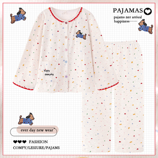 日系ins风蚕丝羊绒睡衣女款 加厚保暖卡通学生薄绒家居服冬 秋冬季