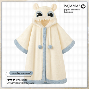 连帽披风斗篷睡衣可爱浴袍 珊瑚绒加厚中长款 2025新款 睡袍秋冬女款