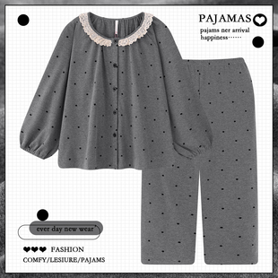 可外穿公主风家居服套装 长袖 冬天 春秋季 日系甜美波点纯棉睡衣女款