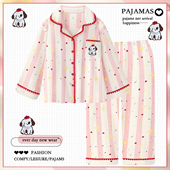 可外穿少女学生家居服套装 纯棉长袖 卡通条纹睡衣女春秋季 2026新款