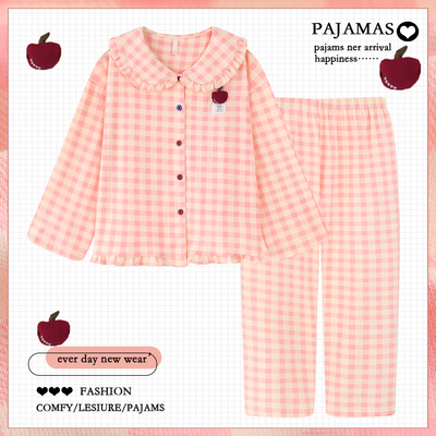 2025新款格子纯棉睡衣女款春秋长袖长裤甜美公主风家居服套装冬天