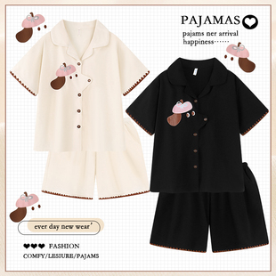 纯棉短袖 短裤 男士 2025新款 家居服套装 夏季 大码 薄 卡通情侣睡衣女款