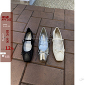 ins方头蝴蝶结银色一字搭扣玛丽珍单鞋 韩国东大门女鞋 24春夏新款