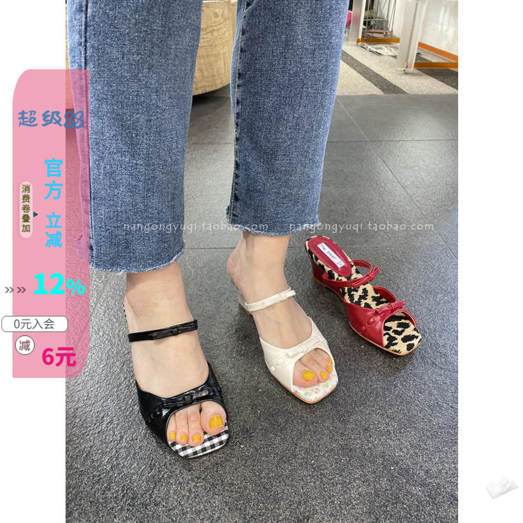 甜美公主蝴蝶结鱼嘴坡跟凉拖