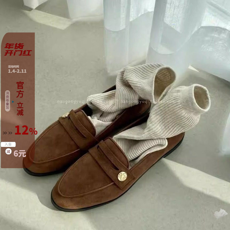韩国东大门女鞋2025春新款ins英伦休闲磨砂绒圆头低帮乐福鞋皮鞋,女鞋,深口单鞋,淘宝优惠券,粉丝福利购,淘宝优惠卷