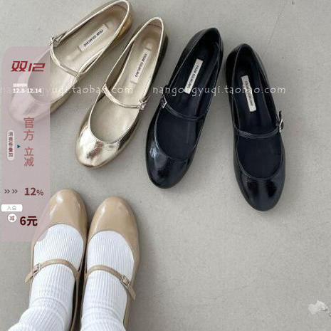 浅口小金玛丽珍黑色单鞋