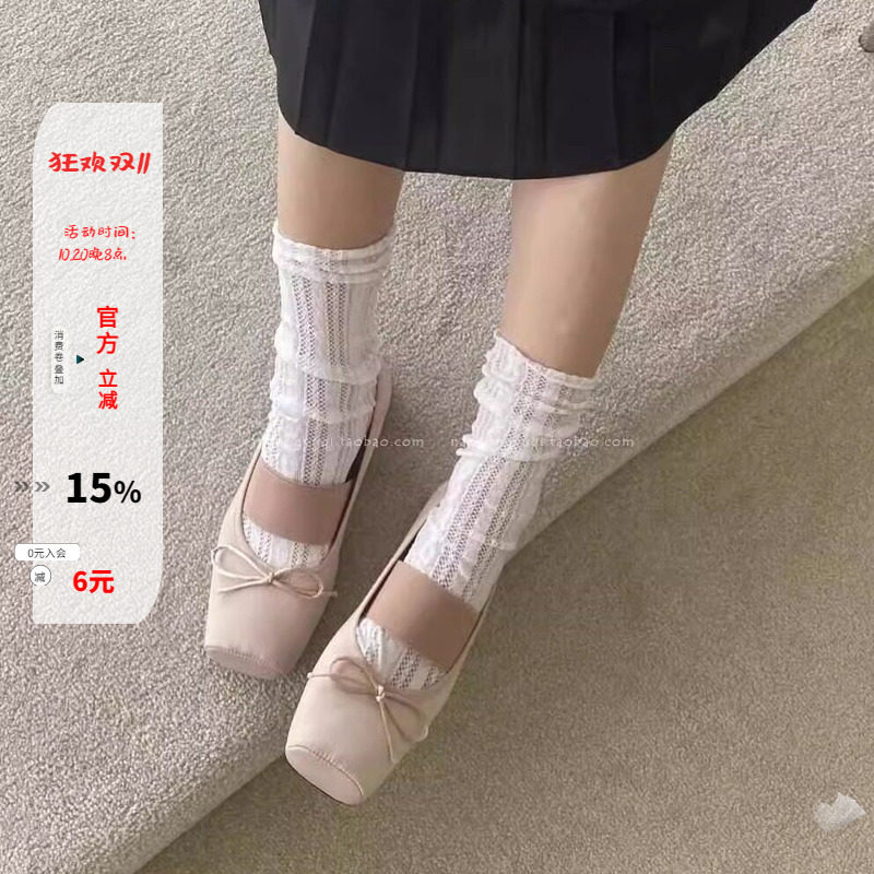 方头蝴蝶结绸缎玛丽珍单鞋