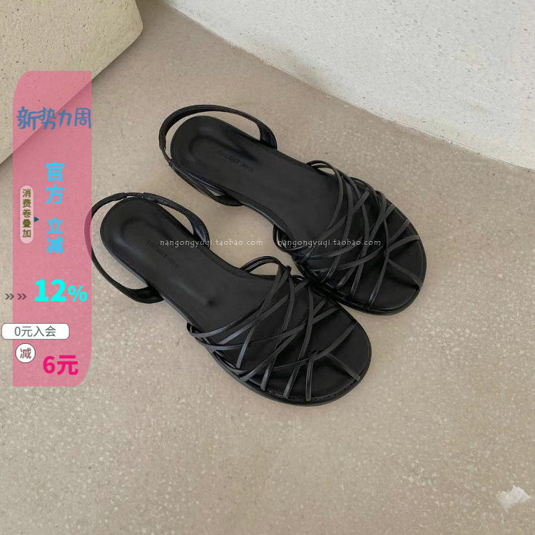 复古编织细带圆头包头罗马凉鞋女