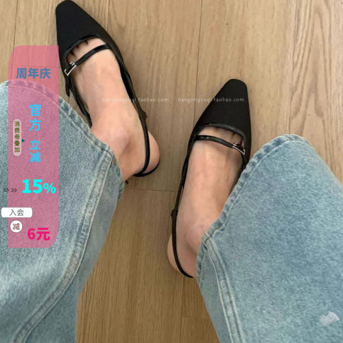 方头后绊带低跟单鞋玛丽珍