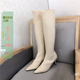 现24秋新韩国东大门ins时尚 尖头拼接侧拉链奶白色细跟袜靴中筒靴