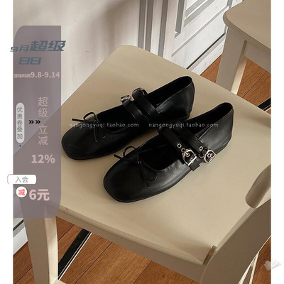 皮带扣蝴蝶结平底玛丽珍单鞋