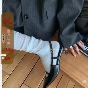 韩国女鞋琪琪 东大门2026春夏法式小复古尖头镂空后挂带猫跟单鞋