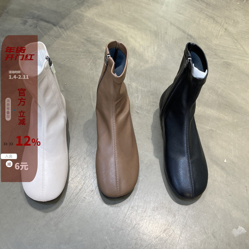 现韩国东大门女鞋24秋新款chic纯色减龄圆头侧拉链低跟弹力瘦瘦靴,女鞋,弹力靴/袜靴,淘宝优惠券,粉丝福利购,淘宝优惠卷