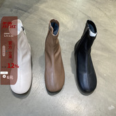 现韩国东大门女鞋 24秋新款 chic纯色减龄圆头侧拉链低跟弹力瘦瘦靴