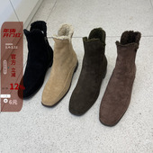 现韩国东大门代购 2024冬保暖休闲羔羊毛毛绒面侧拉链低跟短靴棉靴