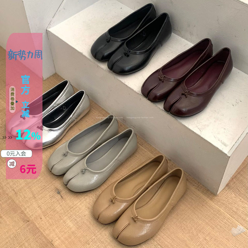 法式洋气灰软面平底猪脚飘鞋