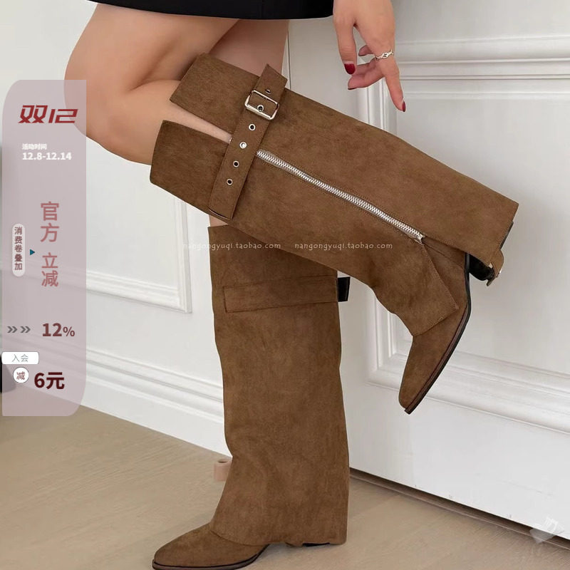 可拆裤靴粗跟磨砂短靴高筒靴