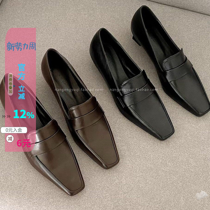 复古简约风通勤粗跟小方头单鞋OL