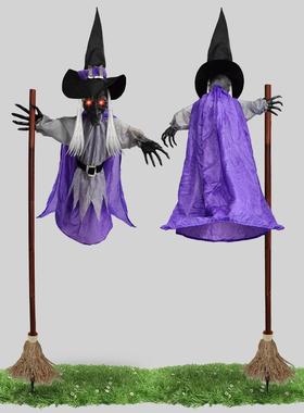 紫色摇头巫婆声控发光尖叫密室逃生飞天女巫万圣节日鬼屋布景道具