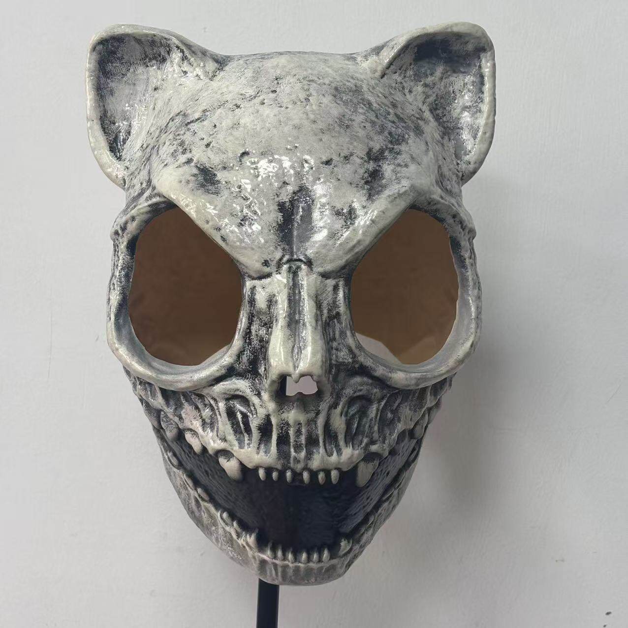 万圣节恐怖骷髅猫面具 乳胶动物头套密室逃脱鬼屋派对装扮cos道具