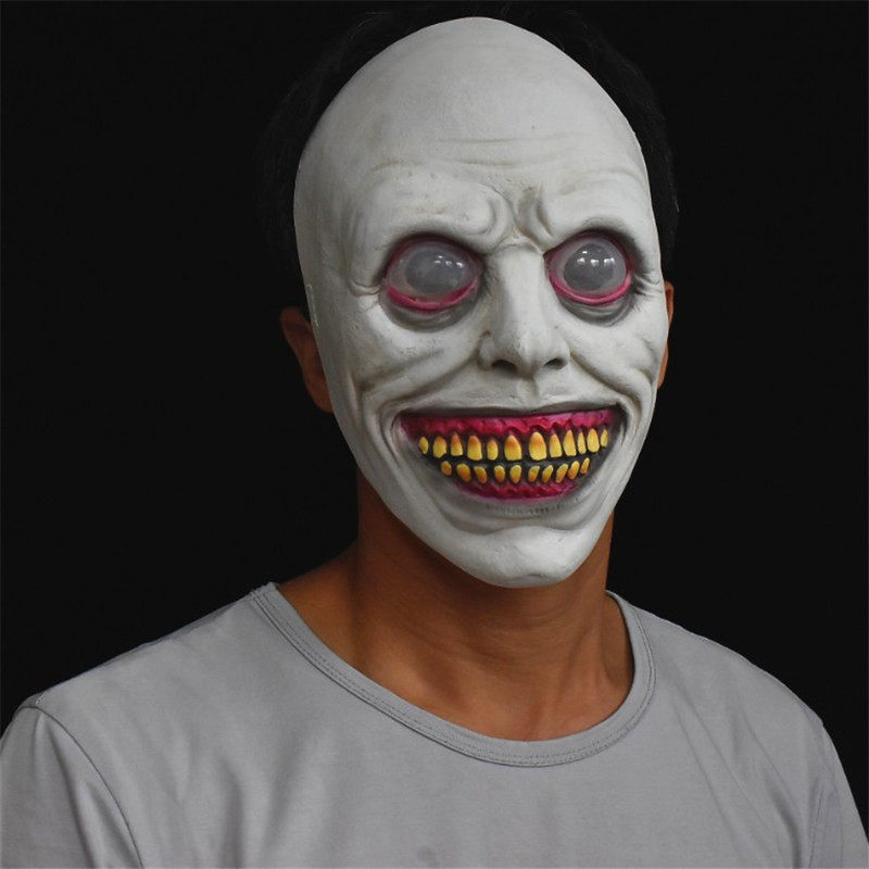 驱魔人面具魔鬼脸头套微笑乳胶面罩万圣节恐怖大法师脸谱道具mask