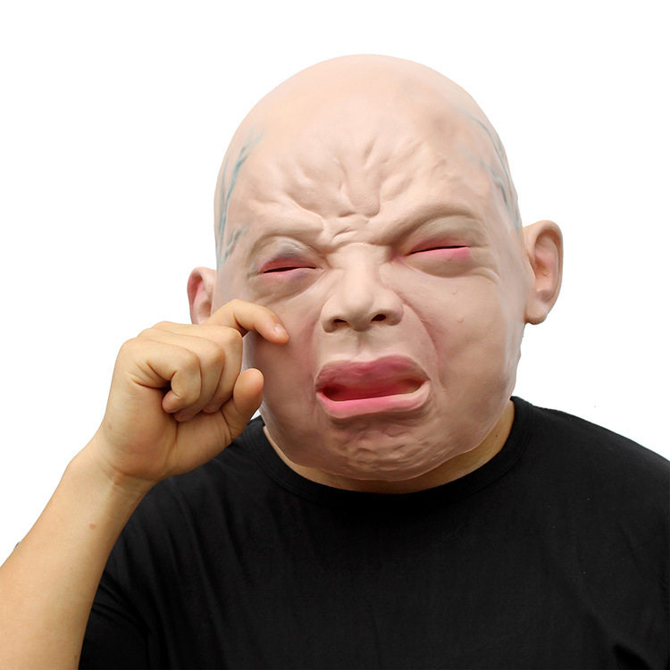 万圣节装扮哭脸乳胶头套面具人物哭脸面具cosplay哭娃道具
