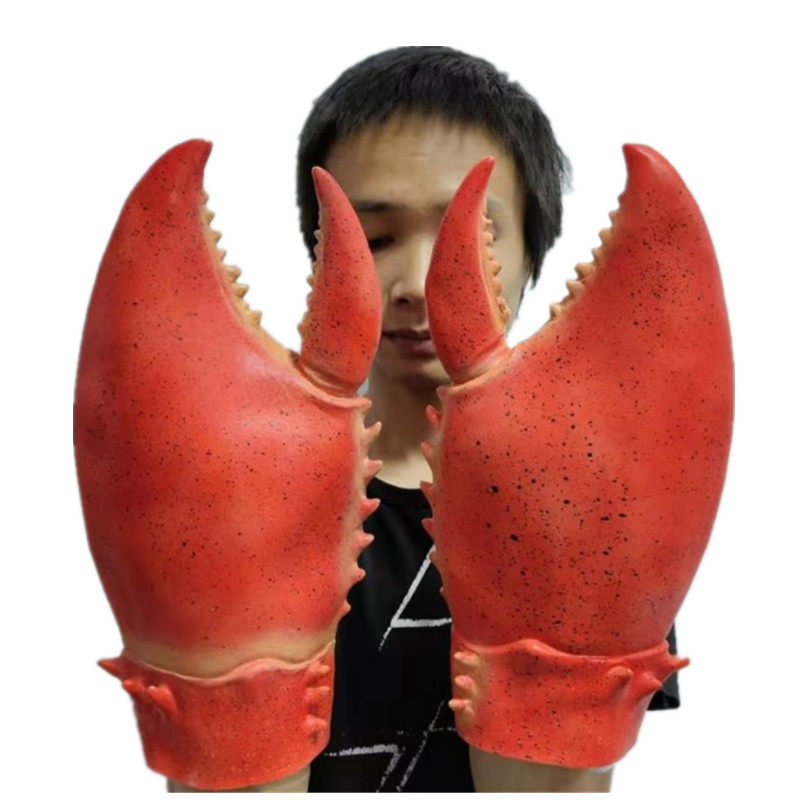 创意卡通搞笑红色螃蟹爪子手套大钳子蟹爪小龙虾面具乳胶头套mask