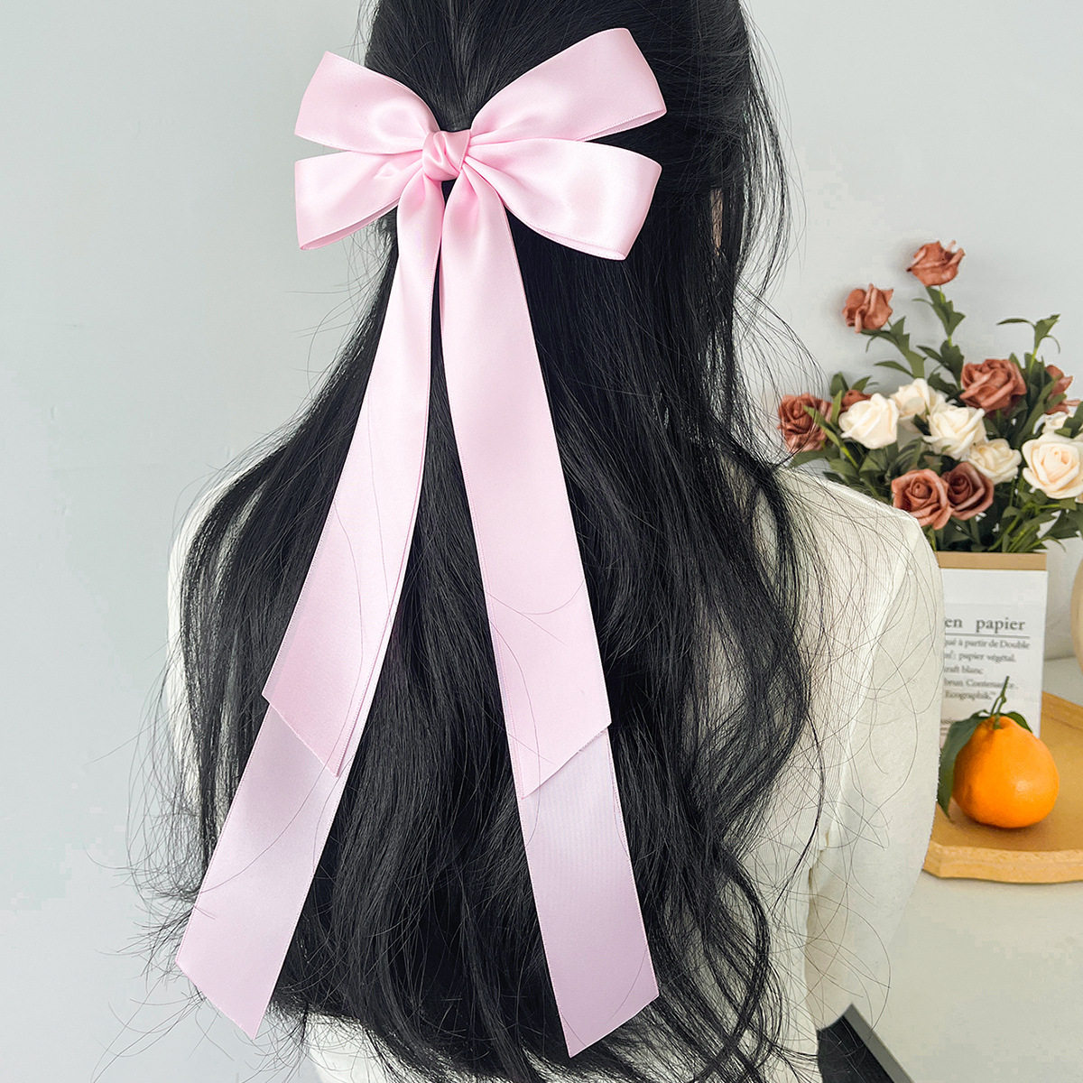 长款蝴蝶结飘带发夹女甜美百搭韩版半扎发后脑勺弹簧夹网红发饰品