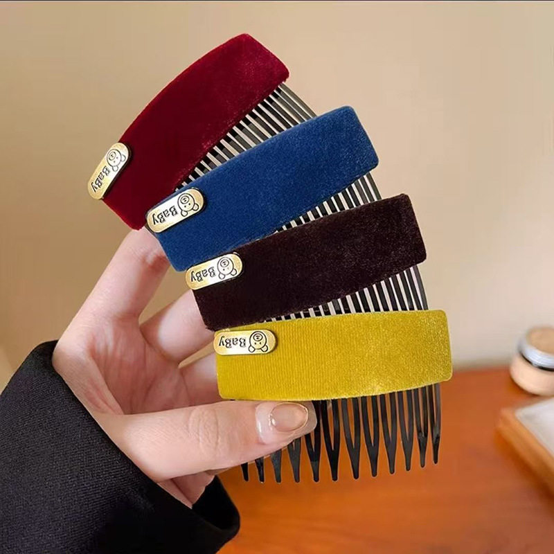 复古秋冬丝绒倒插梳发夹女新款高颅顶刘海碎发梳子后脑勺固定发卡