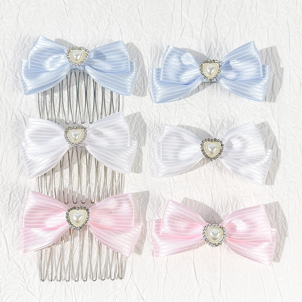 小清新水钻爱心条纹蝴蝶结倒插梳发夹甜美可爱碎发侧边夹发梳