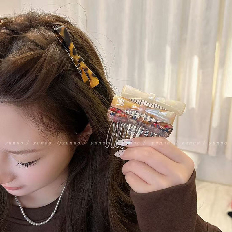 醋酸蝴蝶结插梳女盘发定型碎发收纳发饰头饰后脑勺超防滑合金发梳