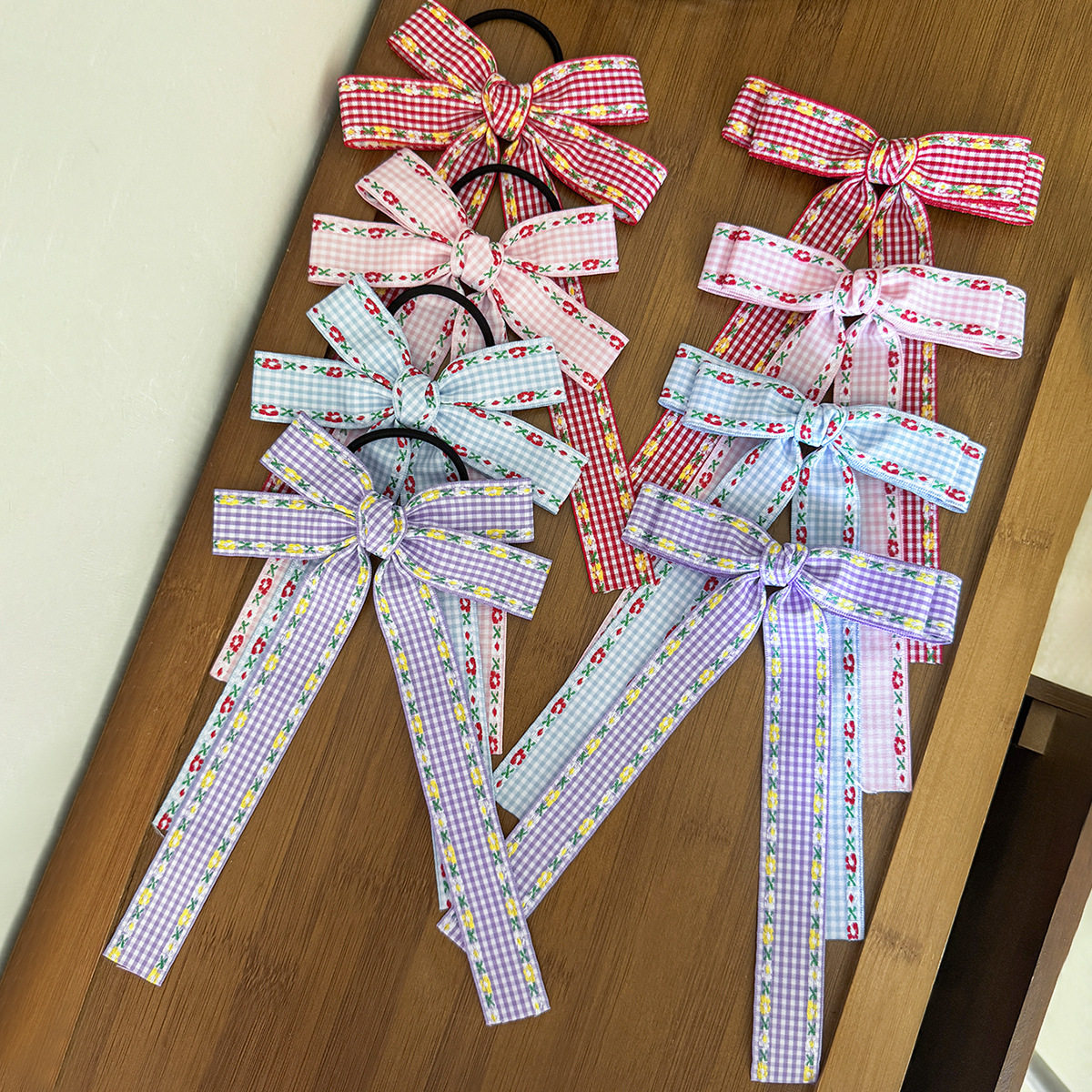 小清新格子碎花蝴蝶结飘带发夹发圈女韩版甜美可爱公主发饰头饰品