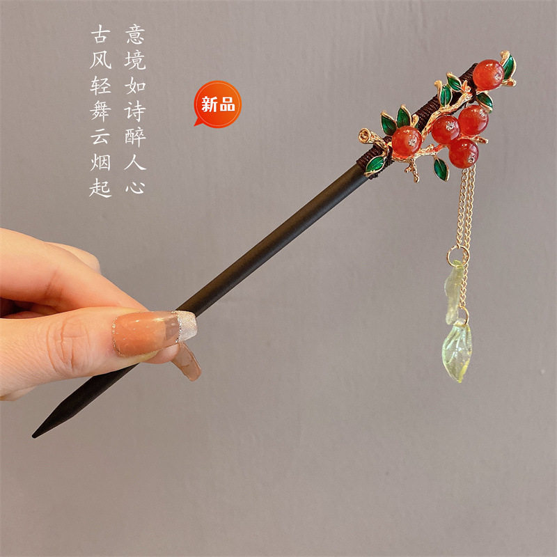 宫廷风流苏发钗复古古装汉服旗袍发饰女新年红色喜庆中式发簪