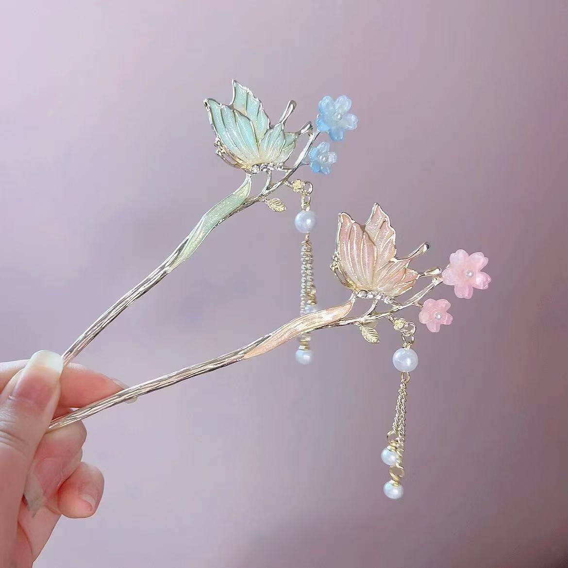 古风蝴蝶流苏发簪女新中式复古汉服盘发簪子小清新马面裙步摇发饰