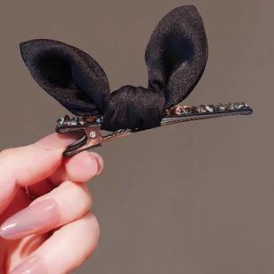 锆石黑色蝴蝶结一字夹女精致感后脑勺发夹刘海侧边夹头饰发饰