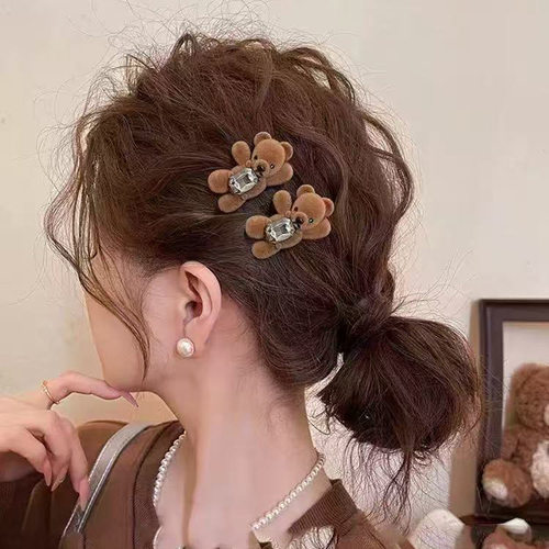 慵懒小熊闪钻发夹女前额刘海夹侧边夹2025新款高端头饰碎发卡