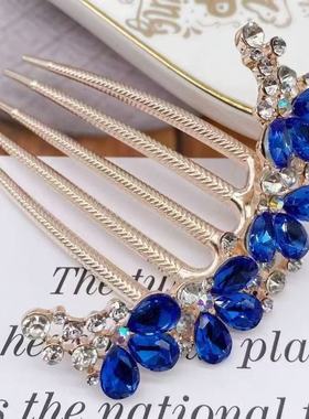 水钻盘发插梳水晶花朵发饰女发卡韩版百搭发梳子时尚复古发叉头饰