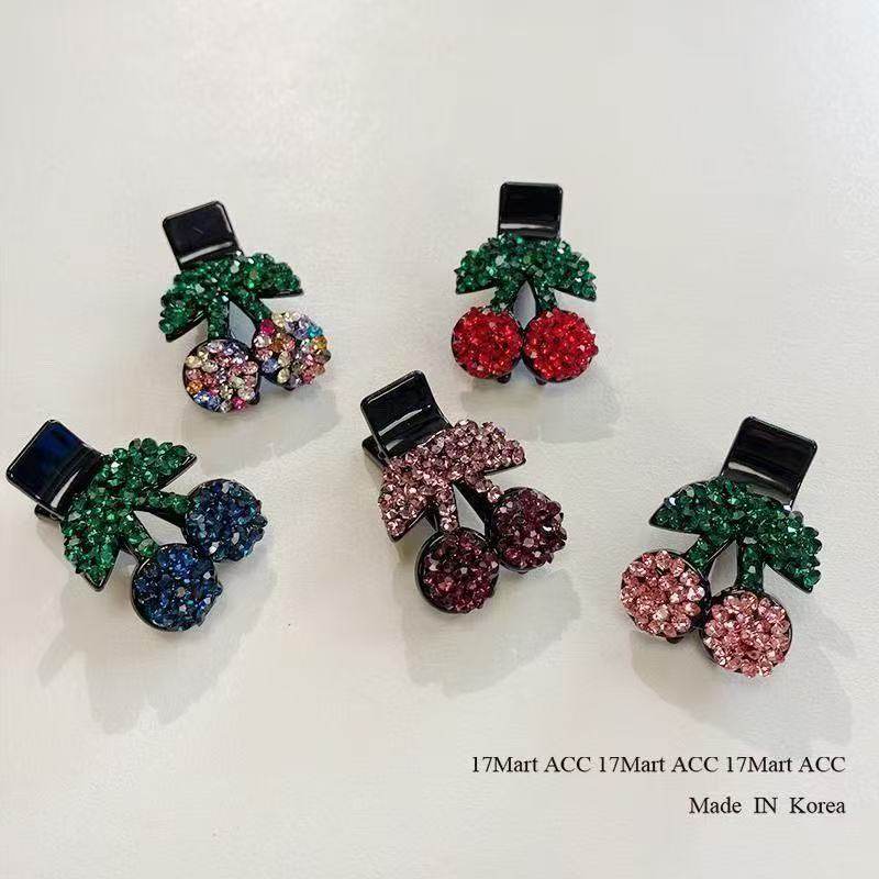 哈韩宅物新款水钻可爱樱桃发夹刘海夹前额女侧边碎发头饰夹子发卡