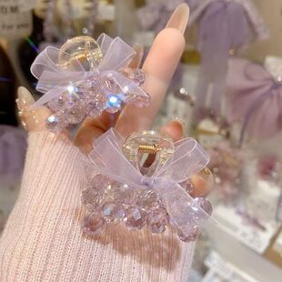 感手工水晶小抓夹气质优雅网纱蝴蝶结碎发夹敲仙对夹顶夹