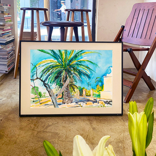 ins风轻奢椰子树水彩风景玄关客厅卧室餐厅沙发背景摆台装饰画