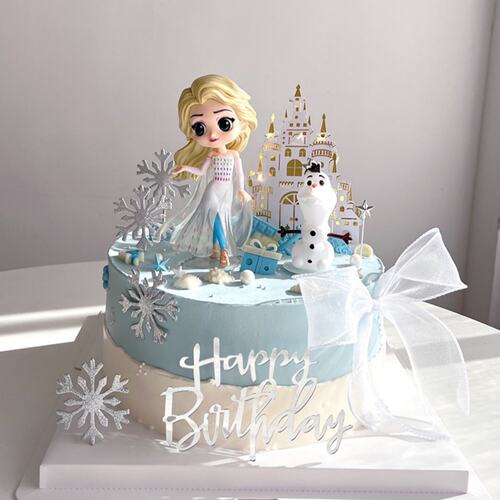 艾莎公主女孩生日蛋糕装饰摆件网红冰雪女王爱莎城堡雪花插件插牌