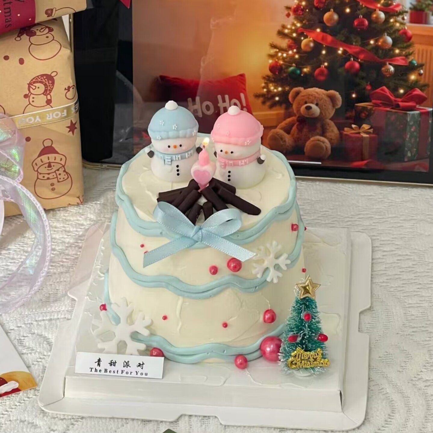 2026圣诞节快乐蛋糕装饰软胶雪人雪花摆件圣诞树节日烘焙插件配件