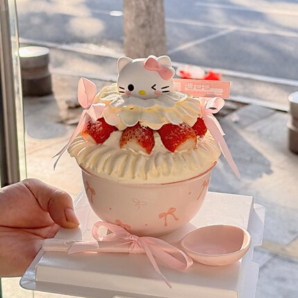 2026网红爆款圣诞节helloKitty草莓蛋糕碗蛋糕装饰kt猫蛋糕碗瓷碗