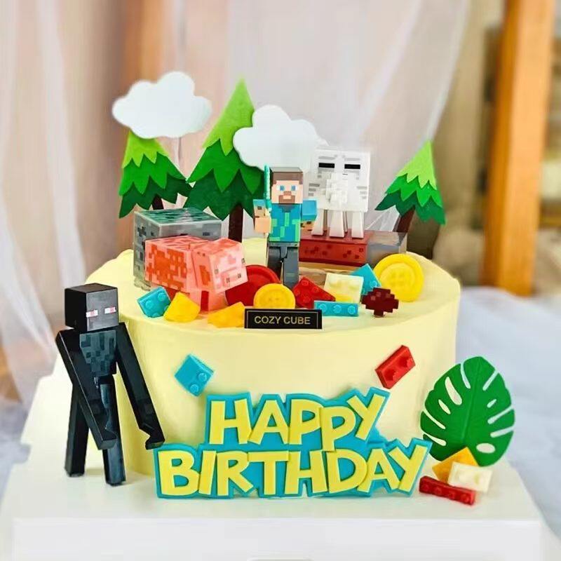 我的世界蛋糕装饰摆件男孩生日主题DIY积木拼装玩具游戏主题装扮
